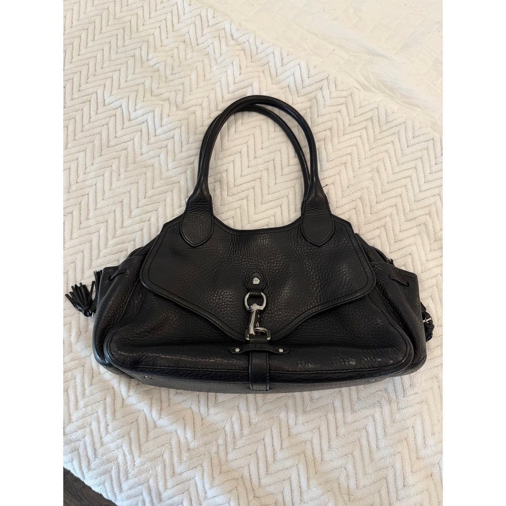 Cole Haan Black Pebbled Leather Tassel Shoulder Bag Silver Hardware Y2k Vtg